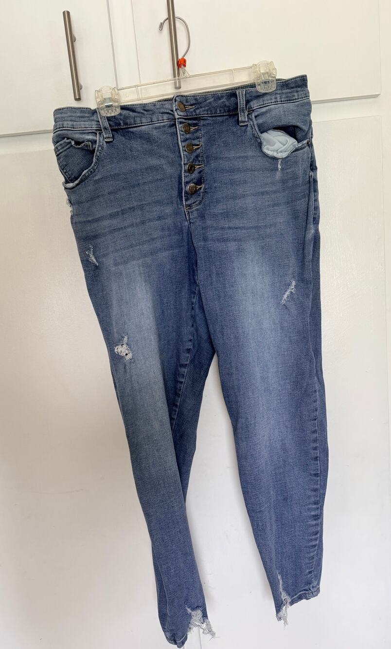 PISTOLA Distressed Skinny Jeans Button Fly Raw Fray Hem High Rise Women Size 16w